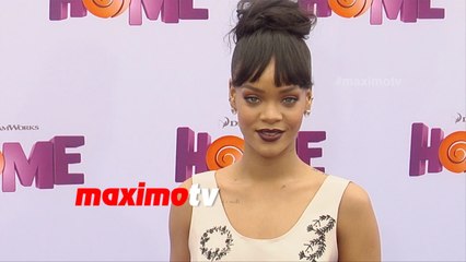 RIHANNA GORGEOUS IN PINK SATIN DRESS REVEALING HER TATTOOS HOME PREMIERE IN LA