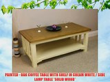 PAINTED - OAK COFFEE TABLE WITH SHELF IN CREAM WHITE / SIDE LAMP TABLE *SOLID WOOD*