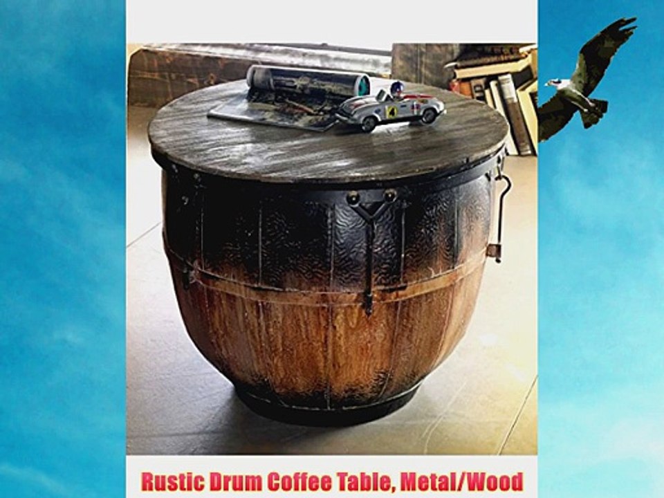 Rustic Drum Coffee Table Metal/Wood