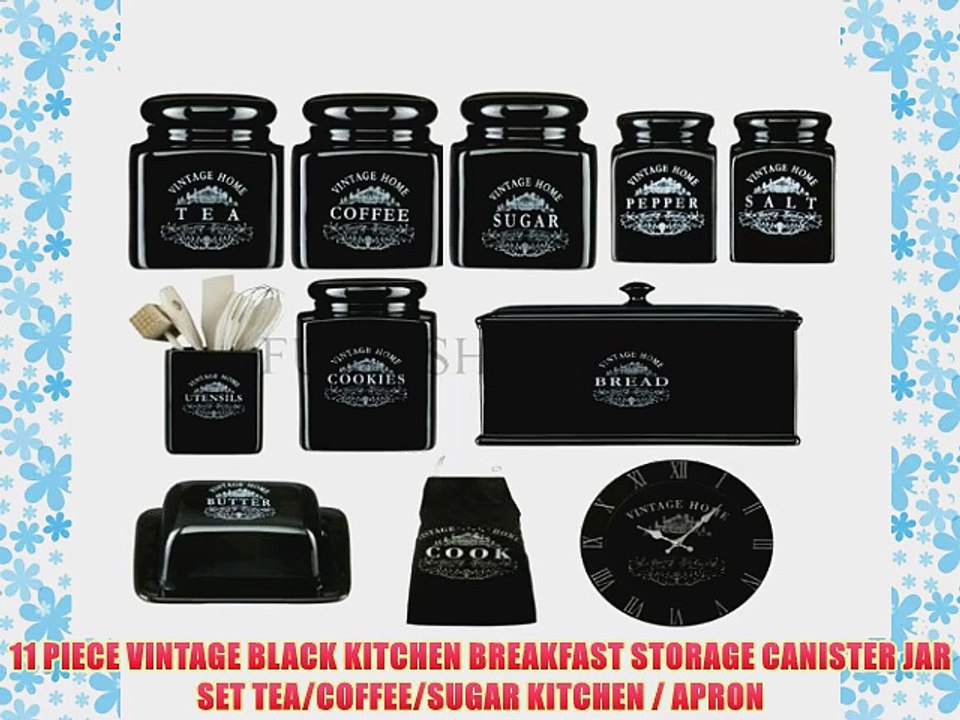 11 PIECE VINTAGE BLACK KITCHEN BREAKFAST STORAGE CANISTER JAR SET TEA/COFFEE/SUGAR KITCHEN