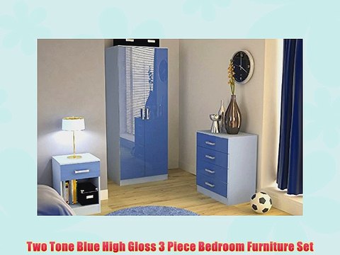 Two Tone Blue High Gloss 3 Piece Bedroom Furniture Set