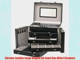 Chrome Leather Large Hinged Lid Jewel Box With 4 Drawers