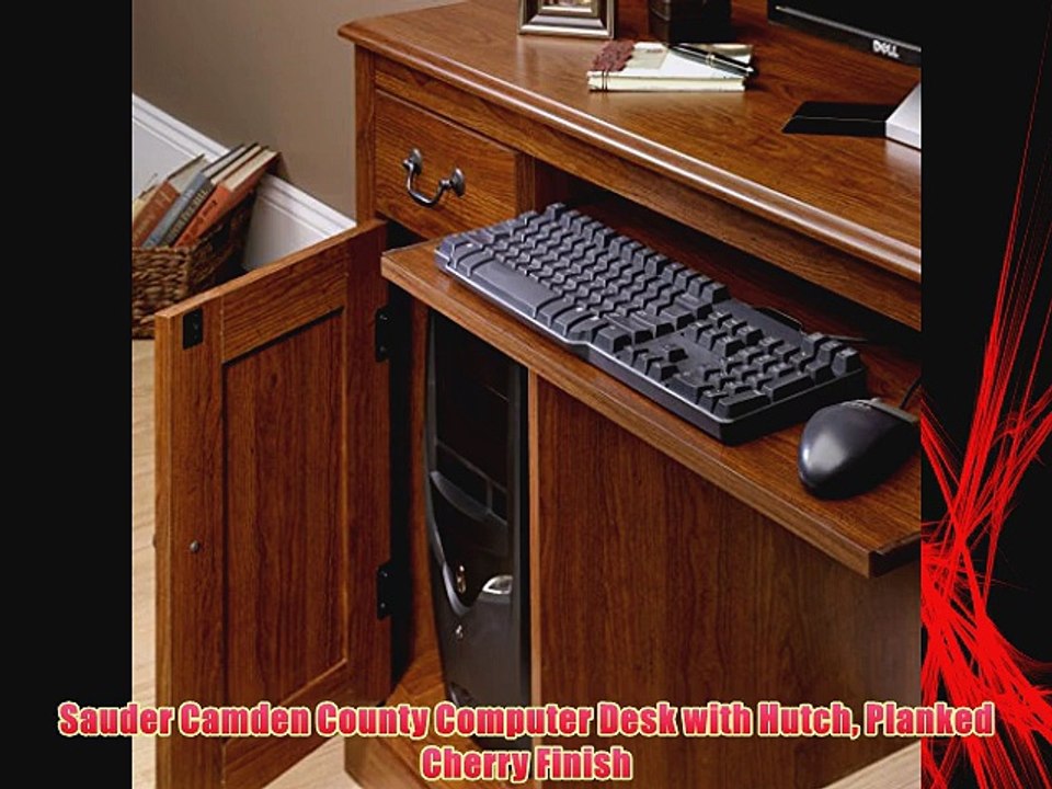 Sauder Camden County Computer Desk with Hutch Planked Cherry Finish
