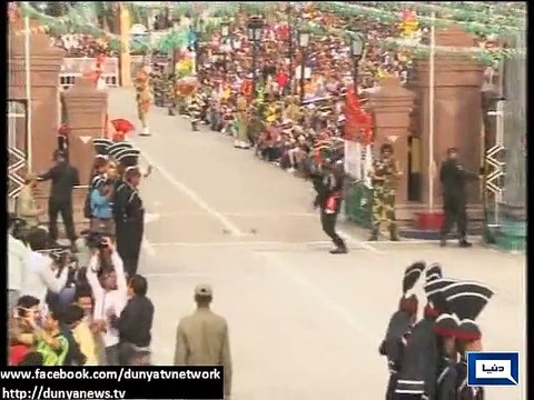 23 March 2015; Flag lowering ceremony at Wagah Border, fervor patriotism observed
