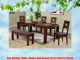 6pc Dining Table Chairs and Bench Set in Cherry Finish