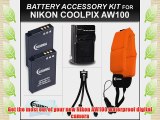 Clearmax? 2 Pack Battery and Charger Kit for Nikon Coolpix AW100 Waterproof Digital Camera