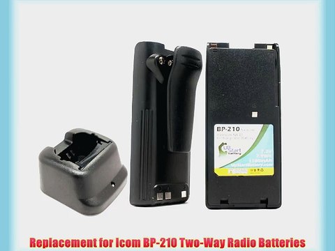 2x Pack - Icom BP-210 Two-Way Radio Battery and Charger Replacement (1100mAh 7.2V NI-CD) -