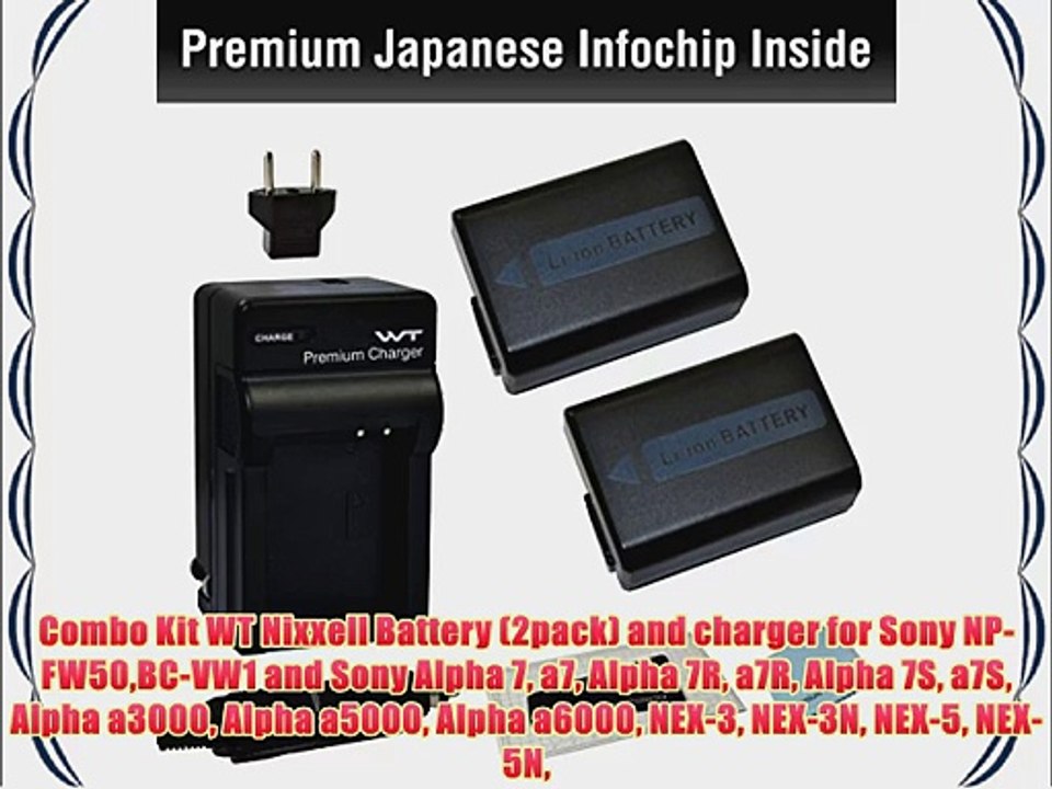 Combo Kit WT Nixxell Battery (2pack) and charger for Sony NP-FW50BC-VW1 and Sony Alpha 7 a7
