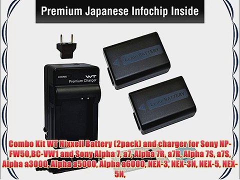 Combo Kit WT Nixxell Battery (2pack) and charger for Sony NP-FW50BC-VW1 and Sony Alpha 7 a7