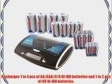 Tenergy T9688 Smart Universal LCD Battery Charger with 32 Premium NiMH Rechargeable Batteries-12AA/12AAA/4C/4D