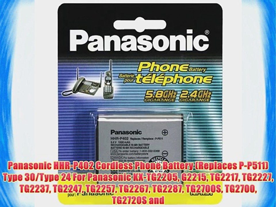 Panasonic HHR-P402 Cordless Phone Battery (Replaces P-P511) Type 30/Type 24 For Panasonic KX-TG2205