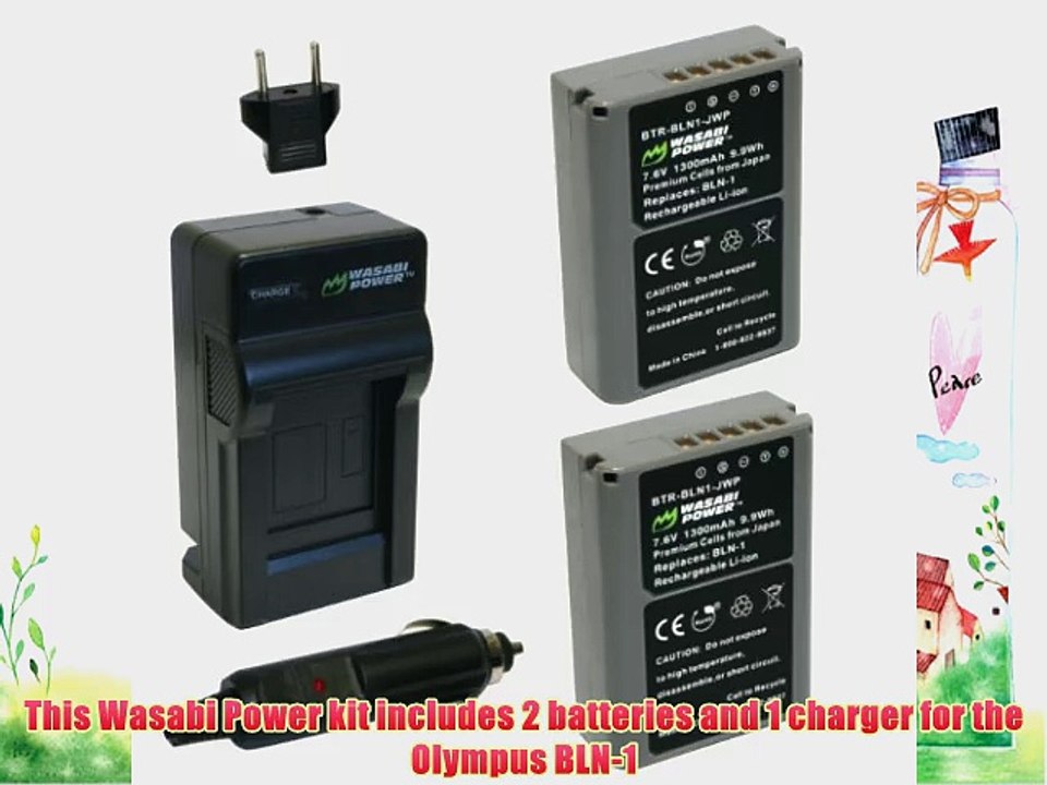 Wasabi Power Battery (2-Pack) and Charger for Olympus BLN-1 BCN-1 and Olympus OM-D E-M1 OM-D