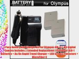 2 Pack Battery And Charger Kit For Olympus OM-D E-M5 Digital Camera Includes 2 Extended Replacement