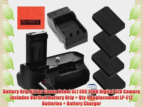 Battery Grip Kit for Canon Rebel SL1 EOS 100D Digital SLR Camera Includes Vertical Battery