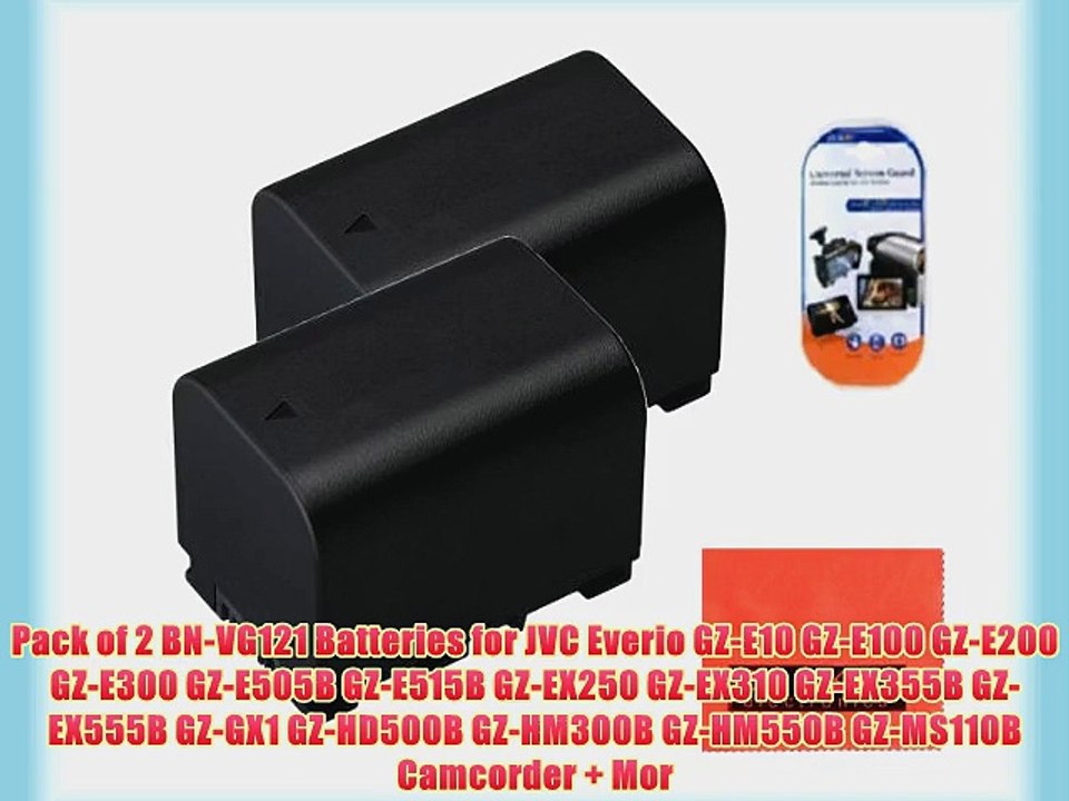 Pack of 2 BN-VG121 Batteries for JVC Everio GZ-E10 GZ-E100 GZ-E200 GZ-E300 GZ-E505B GZ-E515B