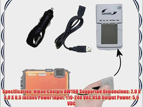 Gomadic Compact Multi External Battery Charge System for the Nikon Coolpix AW100. USB Car and