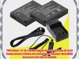 TWO Nikon 1 J1 10.1 MP HD Digital Camera System EN-EL20 Replacement Lithium Ion Batteries w/Charger