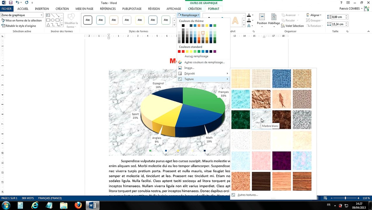 Tuto - Word 2013 - Créer et personnaliser un graphique