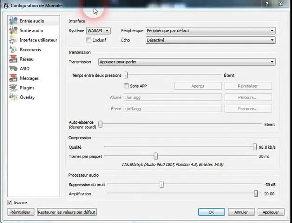Mumble : configuration du Push To Talk