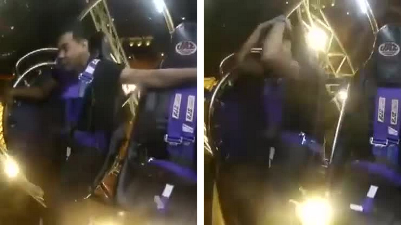 Un homme devient complètement hystérique dans un slingshot