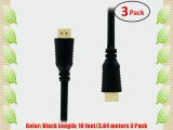 (3 Pack) 10 FT High Speed HDMI Cable with Ethernet (CL2 and FT4 Rated) - Supports 3D and Audio