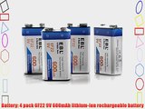 EBL? 4 Pack High Volume 600mAh 9V 6F22 Lithium-ion Low Self-discharge Rechargeable Battery