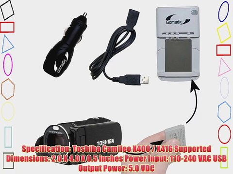 Toshiba Camileo X400 / X416 Battery Charger Kit - Contains multiple charging options including