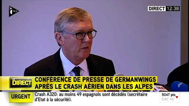 Crash A320 : Nous sommes tous en deuil , T. Winkelmann, patron de Germanwings (ITélé)