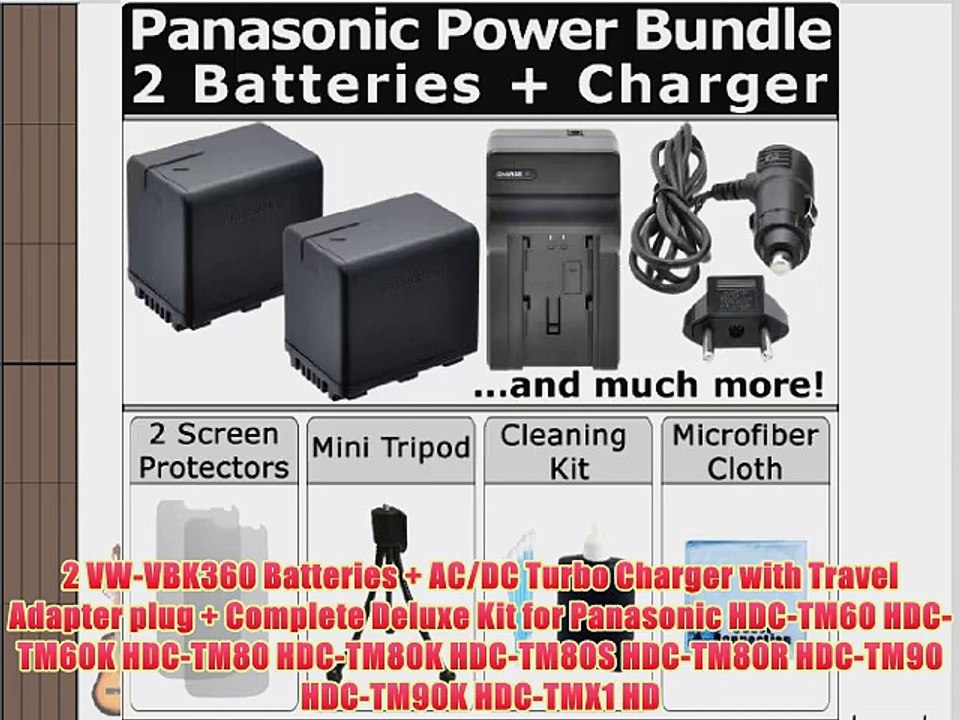 2 VW-VBK360 Batteries   AC/DC Turbo Charger with Travel Adapter plug   Complete Deluxe Kit