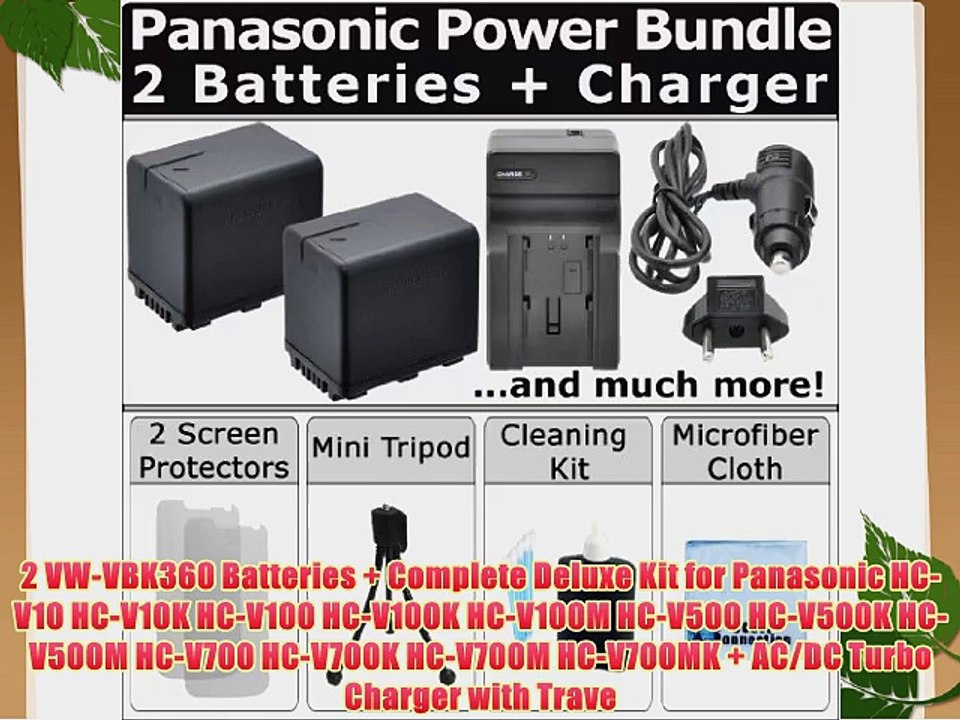 2 VW-VBK360 Batteries   Complete Deluxe Kit for Panasonic HC-V10 HC-V10K HC-V100 HC-V100K HC-V100M