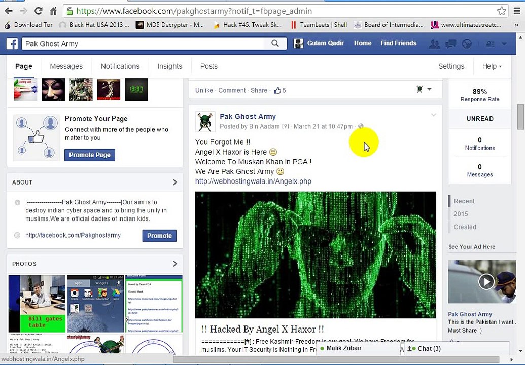 Pak ghost army official page hacked by umer haxor