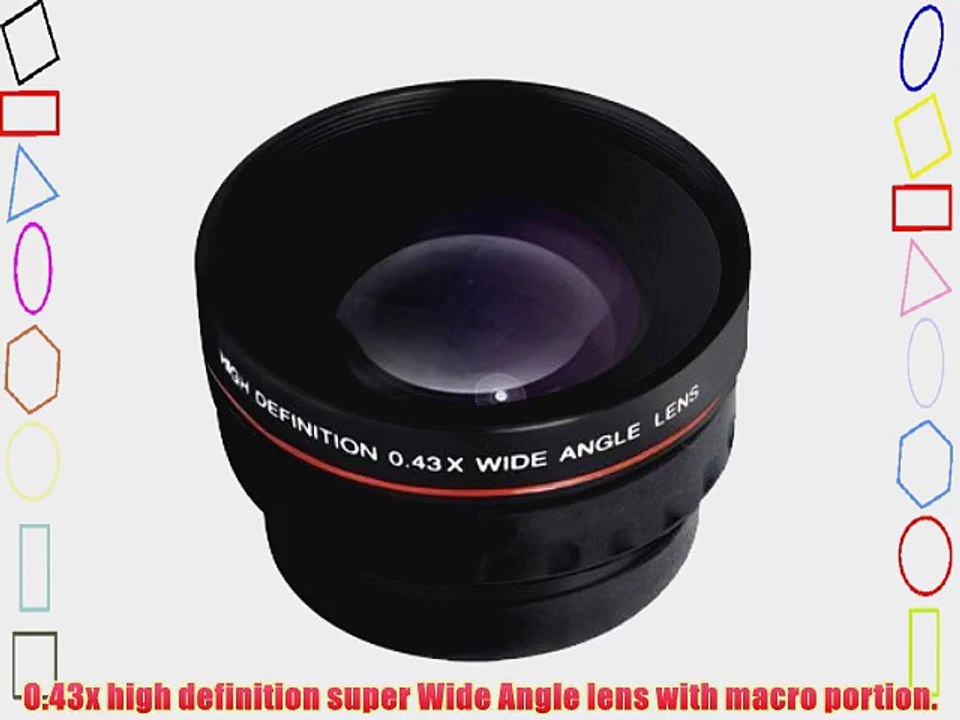 Wide Angle Lens Accessory Kit includes 0.43X Wide Angle FishEye High Definition Lens   Adapter