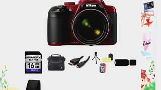 Nikon COOLPIX P600 16.1 MP Wi-Fi CMOS Digital Camera (Red) 16GB Bundle 1