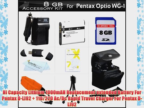 8GB Accessory Kit For Pentax Optio WG-1 WG-2 WG-3 WG-3 GPS Ricoh WG-4 GPS WG-4 WG-30 WG-30W