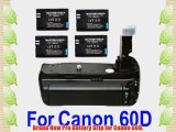 Canon BG-E9 Battery Grip for EOS 60D   4X LP-E6 Battery