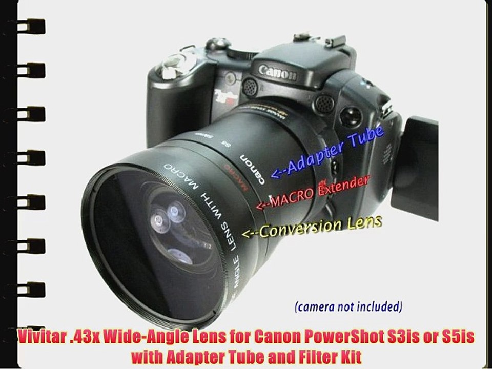 Vivitar .43x Wide-Angle Lens for Canon PowerShot S3is or S5is with Adapter Tube and Filter
