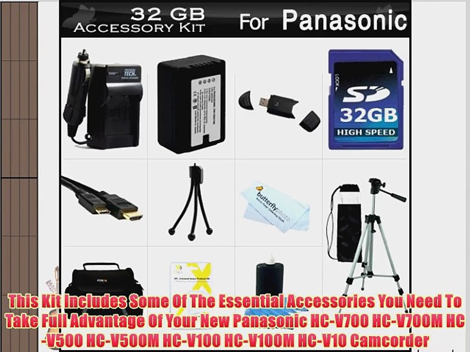 32GB Accessory Kit For Panasonic HC-V700 HC-V700M HC-V500 HC-V500M HC-V100 HC-V100M HC-V10