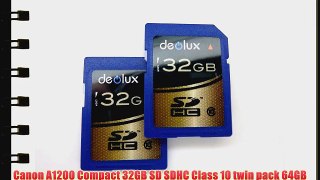 Canon A1200 Compact 32GB SD SDHC Class 10 twin pack 64GB TOTAL 2 X 32GB Cards High Speed SD