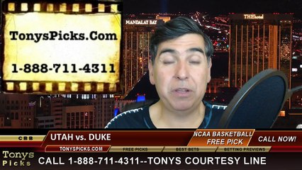 Duke Blue Devils vs. Utah Utes Free Pick Prediction NCAA Tournament College Basketball Odds Preview 3-27-2015