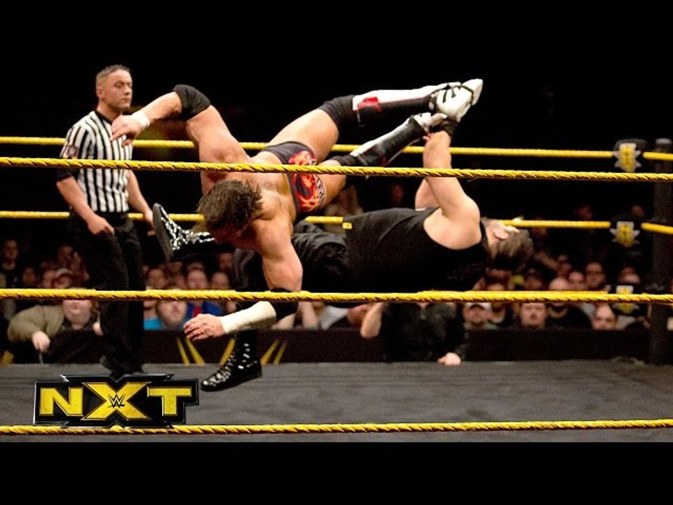 WWE NXT Champion Kevin Owens reacts to his victory over Finn Bálor, March 25, 2015