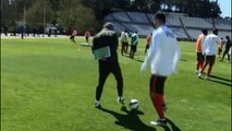 Cristiano Ronaldo tries to nutmeg his coach in Portugal training 2015
