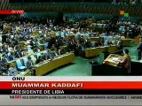 Líder libio Muammar al Gaddafi en la 64 Asamblea General de la ONU 2009 1 (360p)