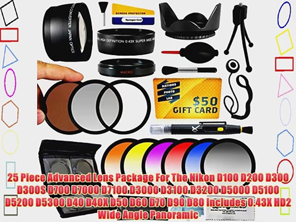 25 Piece Advanced Lens Package For The Nikon D100 D200 D300 D300S D700 D7000 D7100 D3000 D3100