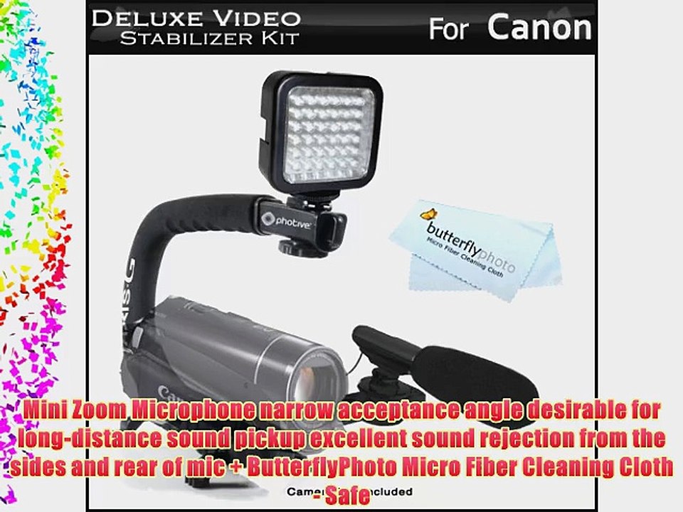 Deluxe LED Video Light   Mini Zoom Shotgun Microphone w/Mount   Video Stabilizer Kit For Canon