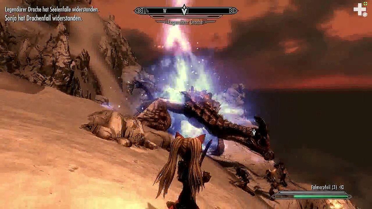 TESV Skyrim Tia  Ellie und Bernstein Der Drache am Berg Anthor 1v2 2015-03-27 19-08-36-90