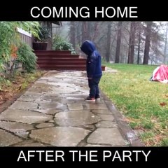 funny baby Coming home after the party