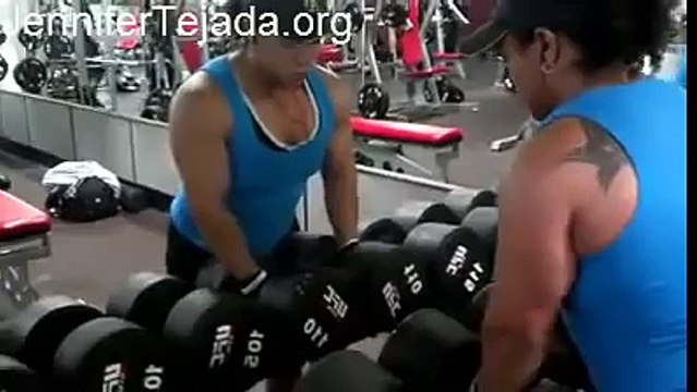 bodybuilding Jennifer Tejada benches 110 lb dumbbells!!