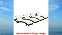 LexMod Peer Outdoor Wicker Chaise Lounge Chair with Brown Rattan and White Cushions Set of