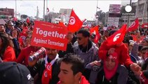 تظاهرات عظیم ضد تروریسم با حضور برخی از رهبران جهان در تونس