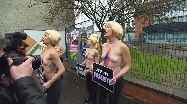 Les FEMEN perturbent le vote de Marine Le Pen